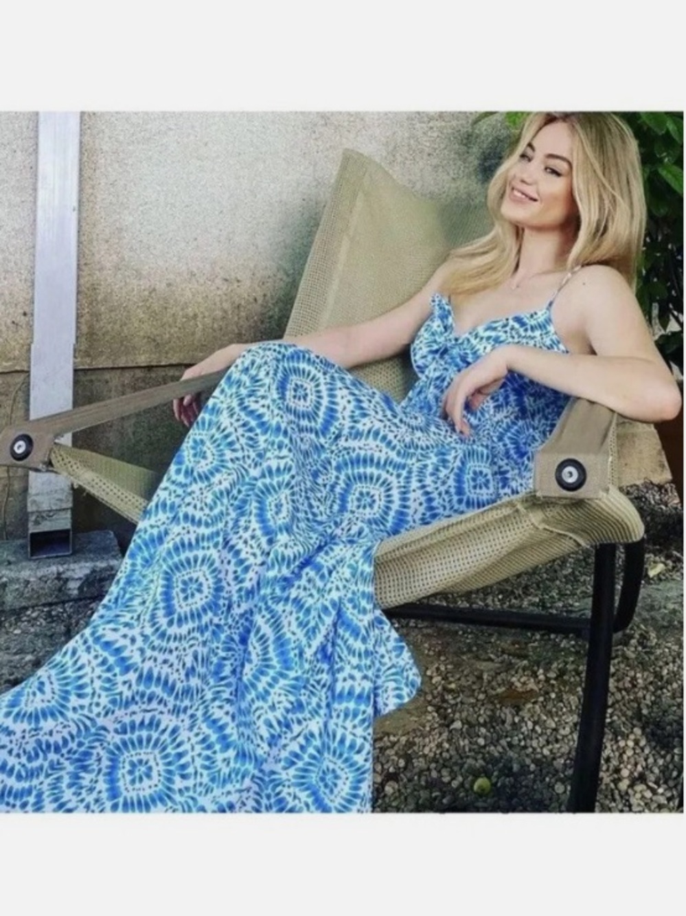 Zara Blue and White Patterned Maxi Dress